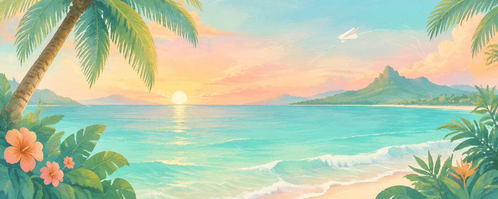 Pastel tropical beach at sunset